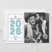 Blauwe Geometrische Typografie 2025 Nieuwjaar Feestdagenkaart (Voorkant)