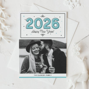 Blauwe geometrische typografie foto Gelukkig Nieuw Feestdagen Kaart