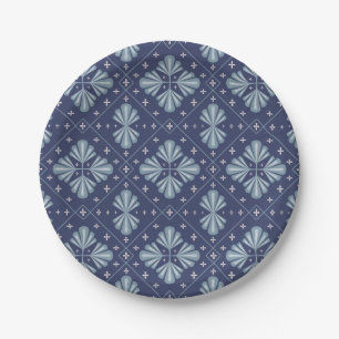Blauwe geometrische vormen Patroon Papieren Bordje