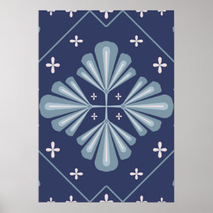 Blauwe geometrische vormen Patroon Poster