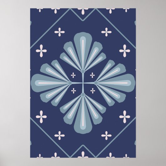 Blauwe geometrische vormen Patroon Poster (Voorkant)