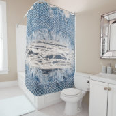 Blauwe gepantserde spijkerbroek, gekraakte spijker douchegordijn (In situ)