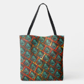 Blauwe "geparkeerde ogen", vierkant, kras of rood  tote bag (Achterkant)