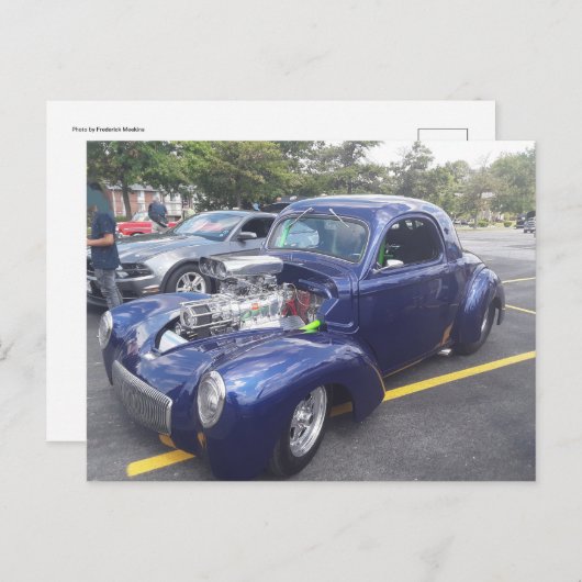 Blauwe Gepersonaliseerd auto Briefkaart (Voorkant / Achterkant)