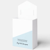 Blauwe gepersonaliseerde baby jongen douche bedankdoosjes (Open)