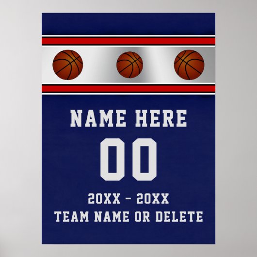 Blauwe gepersonaliseerde basketbal senioren avond  poster (Voorkant)