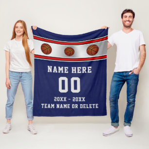 Blauwe Gepersonaliseerde Basketbal Senioren Nacht Fleece Deken