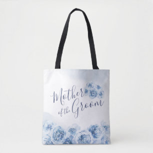 Blauwe gepersonaliseerde bloem moeder van de bruin tote bag
