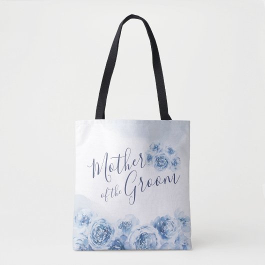 Blauwe gepersonaliseerde bloem moeder van de bruin tote bag (Voorkant)