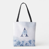 Blauwe gepersonaliseerde bloem moeder van de bruin tote bag (Achterkant)