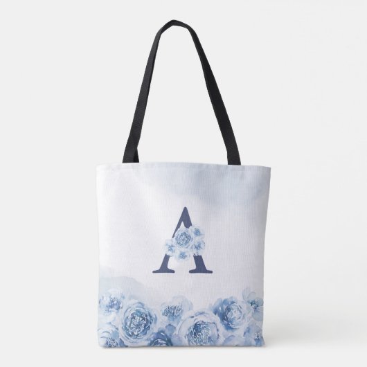 Blauwe gepersonaliseerde bloem moeder van de bruin tote bag (Achterkant)