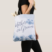 Blauwe gepersonaliseerde bloem moeder van de bruin tote bag (Dichtbij)