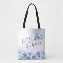 Blauwe gepersonaliseerde bloemen moeder van de bru tote bag