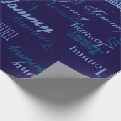 Blauwe gepersonaliseerde naam cadeaupapier (Hoek)