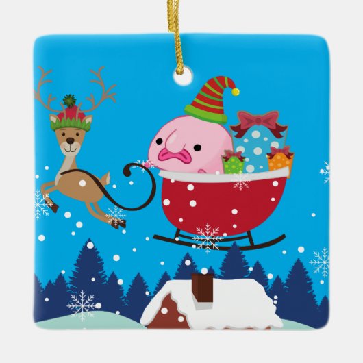 Blauwe gepersonaliseerde Santa Blobfish Keramisch Ornament (Voorkant)