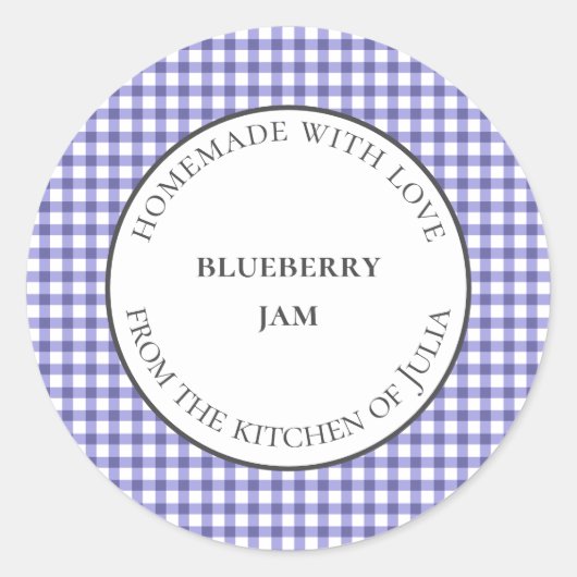 Blauwe geruite etiketten voor voedselpots voor zel (Voorkant)