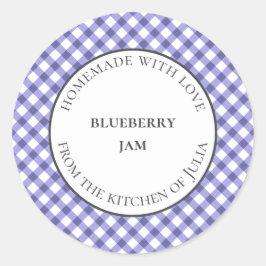 Blauwe geruite etiketten voor voedselpots voor zel