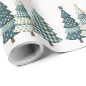 Blauwe geruite kerstbomen cadeaupapier (Rol Hoek)