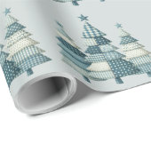 Blauwe geruite kerstbomen cadeaupapier (Rol Hoek)