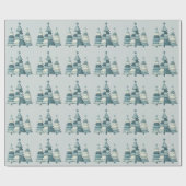 Blauwe geruite kerstbomen cadeaupapier (Vlak)