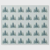 Blauwe geruite kerstbomen cadeaupapier (Vlak)