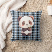 Blauwe geruite panda-werpkussen kussen (Deken)