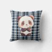 Blauwe geruite panda-werpkussen kussen (Achterkant)