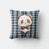 Blauwe geruite panda-werpkussen kussen (Voorkant)