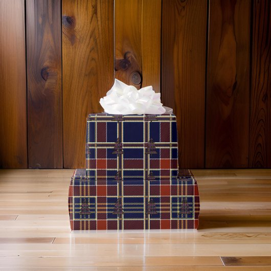 Blauwe geruite Tartan kerstboom Cadeaupapier