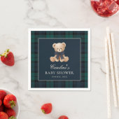 Blauwe geruite teddybeer babyshower servetten (Insitu)