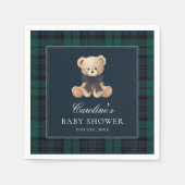 Blauwe geruite teddybeer babyshower servetten (Voorkant)
