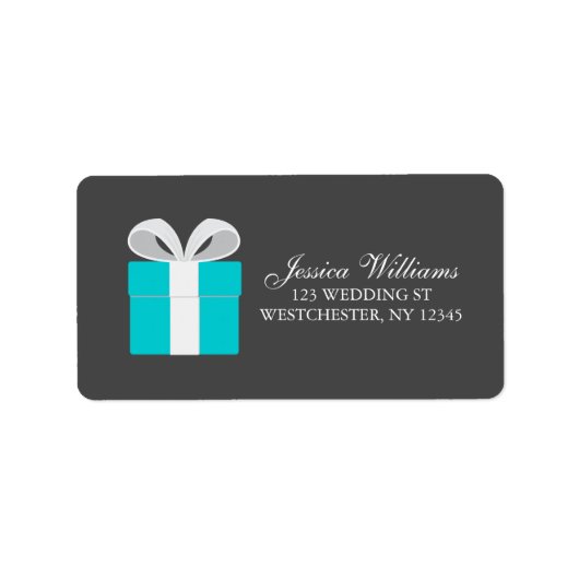 Blauwe geschenkdoos bruids etiket (Voorkant)