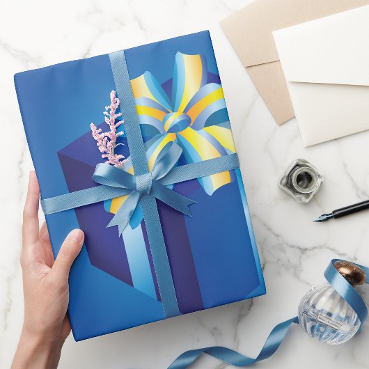 Blauwe geschenkdoos met geel en Aqua-lint Cadeaupapier