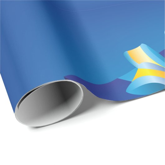 Blauwe geschenkdoos met geel en Aqua-lint Cadeaupapier (Rol Hoek)