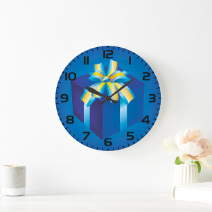 Blauwe geschenkdoos met geel en Aqua-lint Grote Klok