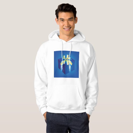 Blauwe geschenkdoos met geel en Aqua-lint Hoodie (Voorkant volledig)