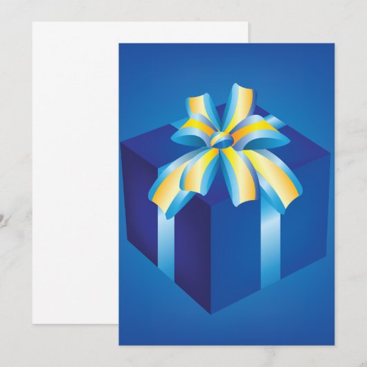 Blauwe geschenkdoos met geel en Aqua-lint Kaart (Voorkant / Achterkant)