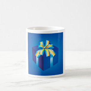 Blauwe geschenkdoos met geel en Aqua-lint Koffiemok