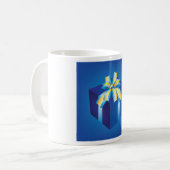 Blauwe geschenkdoos met geel en Aqua-lint Koffiemok (Voorkant links)