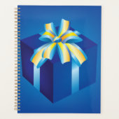 Blauwe geschenkdoos met geel en Aqua-lint Planner (Voorkant)