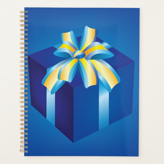 Blauwe geschenkdoos met geel en Aqua-lint Planner (Voorkant)