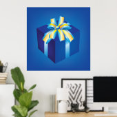 Blauwe geschenkdoos met geel en Aqua-lint Poster (Thuiskantoor)