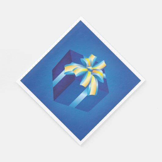 Blauwe geschenkdoos met geel en Aqua-lint Servet (Hoek)