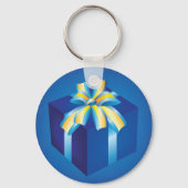 Blauwe geschenkdoos met geel en Aqua-lint Sleutelhanger (Voorkant)