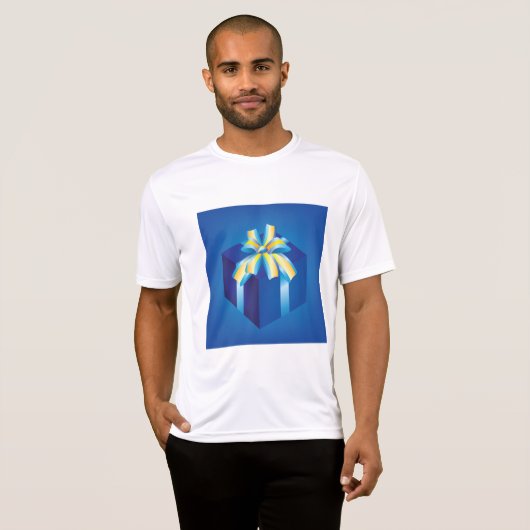 Blauwe geschenkdoos met geel en Aqua-lint T-shirt (Voorkant volledig)