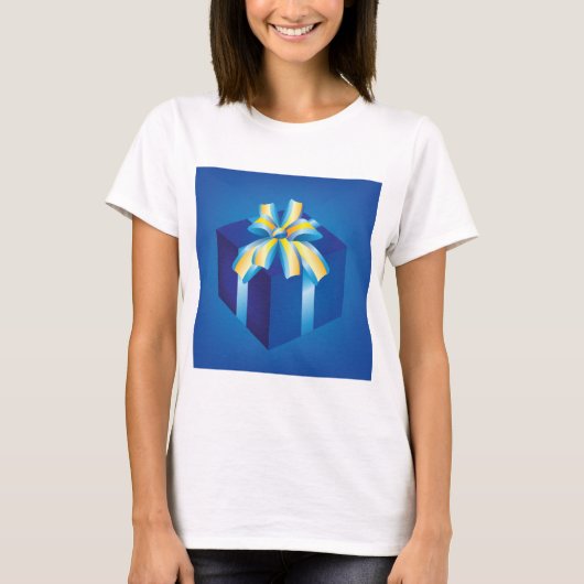 Blauwe geschenkdoos met geel en Aqua-lint T-shirt (Voorkant)