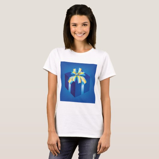 Blauwe geschenkdoos met geel en Aqua-lint T-shirt (Voorkant volledig)