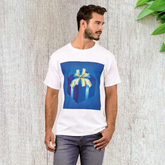 Blauwe geschenkdoos met geel en Aqua-lint T-shirt