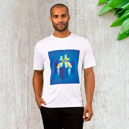 Blauwe geschenkdoos met geel en Aqua-lint T-shirt