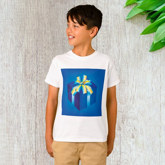 Blauwe geschenkdoos met geel en Aqua-lint T-shirt